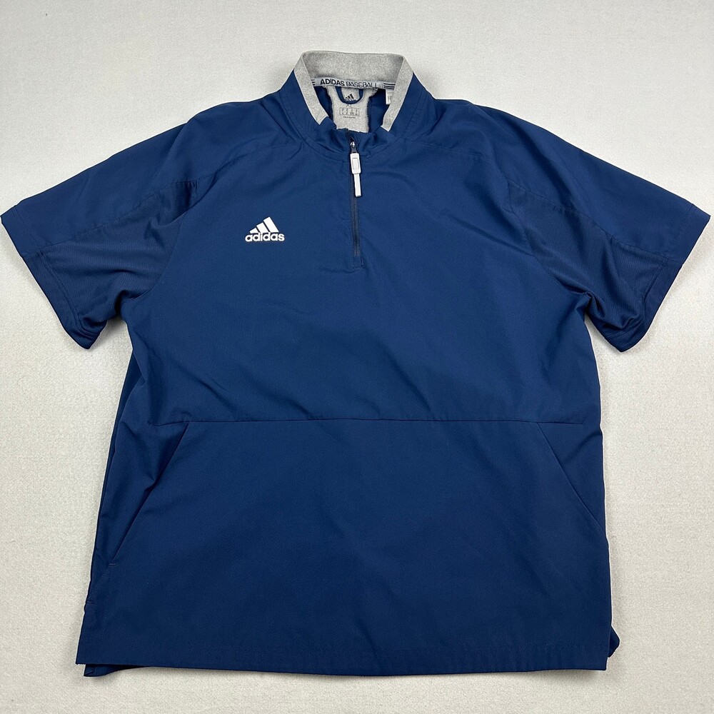 Adidas Jacket Men Extra Large Navy Blue 1/4 Zip Short Sleeve Baseball Windshirt